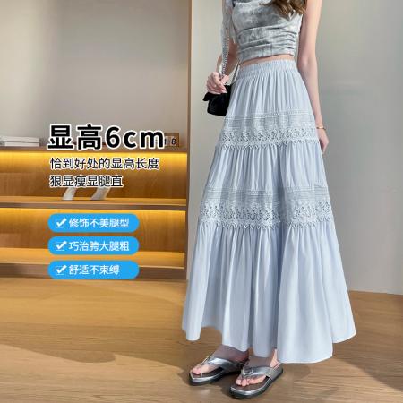 BY12392# 春夏季新款蕾丝拼接时尚半身裙小个子百搭花边中长款裙子 服裝批發女裝批發服飾貨源