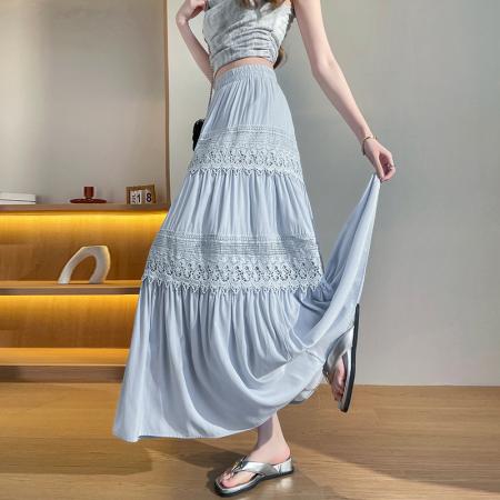 BY12392# 春夏季新款蕾丝拼接时尚半身裙小个子百搭花边中长款裙子 服裝批發女裝批發服飾貨源