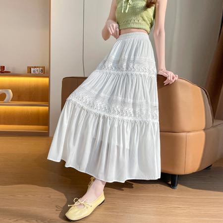 BY12392# 春夏季新款蕾丝拼接时尚半身裙小个子百搭花边中长款裙子 服裝批發女裝批發服飾貨源
