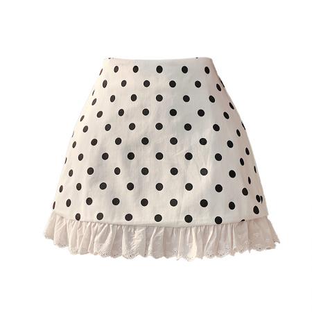 BY12393# 蕾丝木耳边碎花波点半身裙女春夏新款甜美减龄a字短裙 服裝批發女裝批發服飾貨源