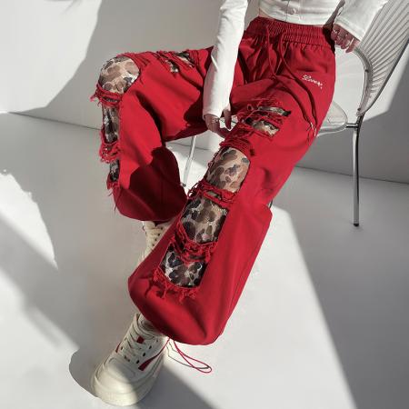 BY12408# 夏季新款全棉洗水破洞蕾丝拼接时尚阔腿束脚两穿弯刀裤女 服裝批發女裝批發服飾貨源