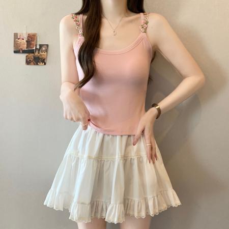 BY12417# 大码胖mm夏季新款纯欲花朵小吊带背心外穿美背带胸垫文胸一体上衣 服裝批發女裝批發服飾貨源