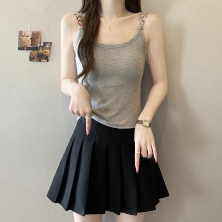 BY12417# 大码胖mm夏季新款纯欲花朵小吊带背心外穿美背带胸垫文胸一体上衣 服裝批發女裝批發服飾貨源