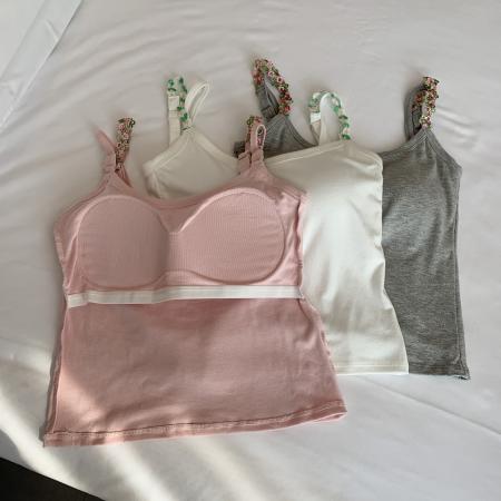 BY12417# 大码胖mm夏季新款纯欲花朵小吊带背心外穿美背带胸垫文胸一体上衣 服裝批發女裝批發服飾貨源