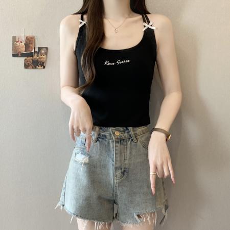 BY12422# 大码胖mm夏季新款蝴蝶结带胸垫内搭小吊带背心女夏季外穿上衣 服裝批發女裝批發服飾貨源