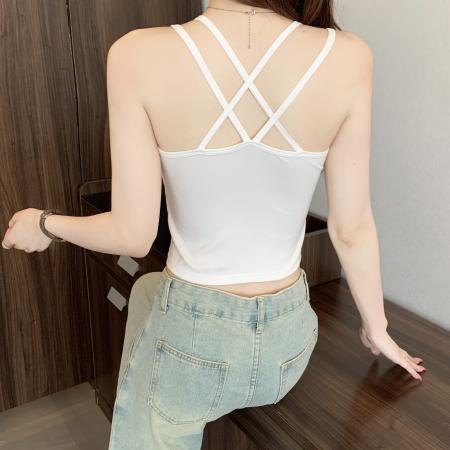 BY12422# 大码胖mm夏季新款蝴蝶结带胸垫内搭小吊带背心女夏季外穿上衣 服裝批發女裝批發服飾貨源