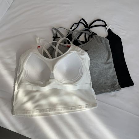 BY12422# 大码胖mm夏季新款蝴蝶结带胸垫内搭小吊带背心女夏季外穿上衣 服裝批發女裝批發服飾貨源