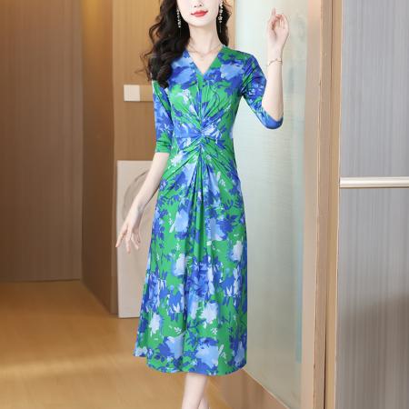 BY12427# 时尚扎染风连衣裙七分袖春夏飘逸自然风显瘦高级女 服裝批發女裝批發服飾貨源