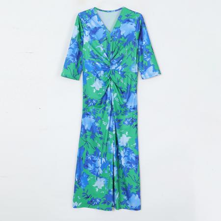 BY12427# 时尚扎染风连衣裙七分袖春夏飘逸自然风显瘦高级女 服裝批發女裝批發服飾貨源