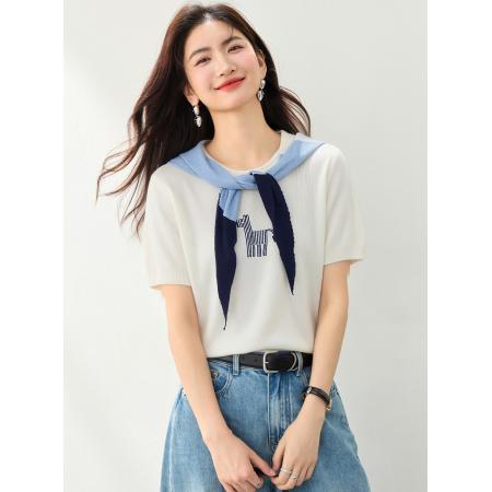 BY12436# 夏季设计感马儿刺绣针织毛衫配针织披肩休闲针织衫 服裝批發女裝批發服飾貨源