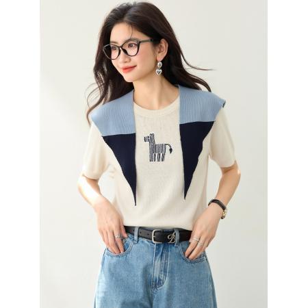 BY12436# 夏季设计感马儿刺绣针织毛衫配针织披肩休闲针织衫 服裝批發女裝批發服飾貨源