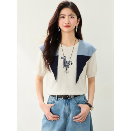 BY12436# 夏季设计感马儿刺绣针织毛衫配针织披肩休闲针织衫 服裝批發女裝批發服飾貨源