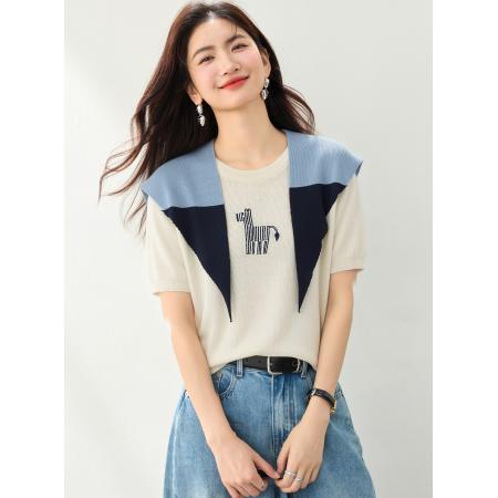 BY12436# 夏季设计感马儿刺绣针织毛衫配针织披肩休闲针织衫 服裝批發女裝批發服飾貨源