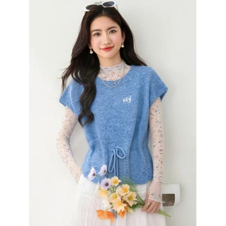 BY12437# 春季针织短袖上衣女小飞袖毛衣+碎花网纱打底+长裙 服裝批發女裝批發服飾貨源