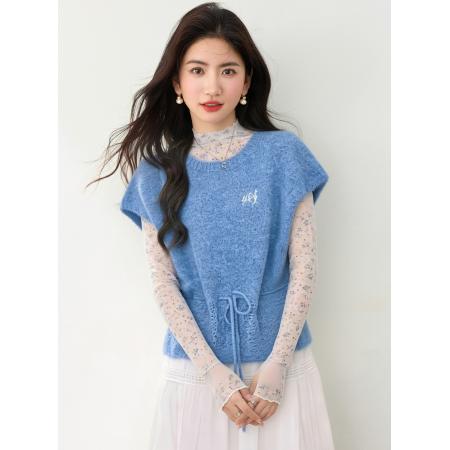 BY12437# 春季针织短袖上衣女小飞袖毛衣+碎花网纱打底+长裙 服裝批發女裝批發服飾貨源