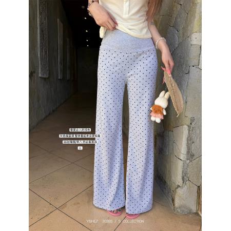 BY12441# 原创波点休闲女微喇显瘦遛弯裤直筒拖地裤子 服裝批發女裝批發服飾貨源