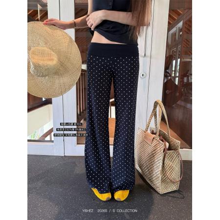 BY12441# 原创波点休闲女微喇显瘦遛弯裤直筒拖地裤子 服裝批發女裝批發服飾貨源