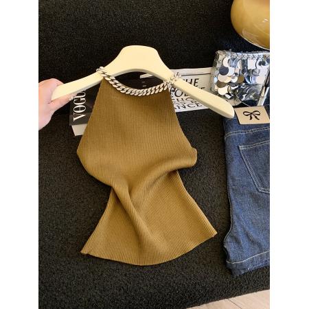 BY12442# 设计感拼接链条针织背心短款甜辣小吊带外穿夏季坎肩修身上衣 服裝批發女裝批發服飾貨源