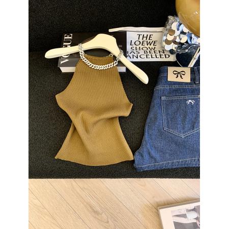 BY12442# 设计感拼接链条针织背心短款甜辣小吊带外穿夏季坎肩修身上衣 服裝批發女裝批發服飾貨源