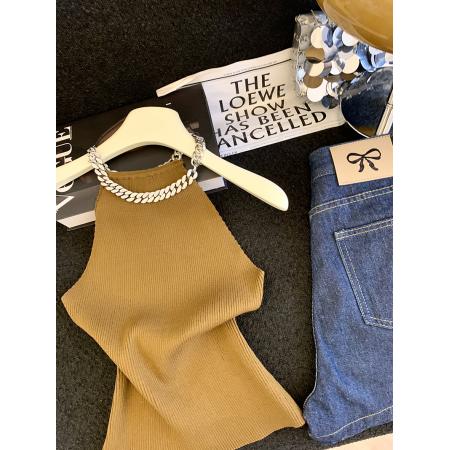 BY12442# 设计感拼接链条针织背心短款甜辣小吊带外穿夏季坎肩修身上衣 服裝批發女裝批發服飾貨源