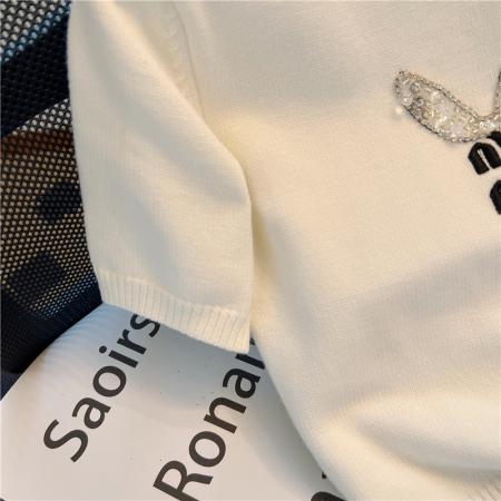 BY12448# 针织面料百搭休闲圆领套头夏季新款设计感小众短袖上衣 服裝批發女裝批發服飾貨源