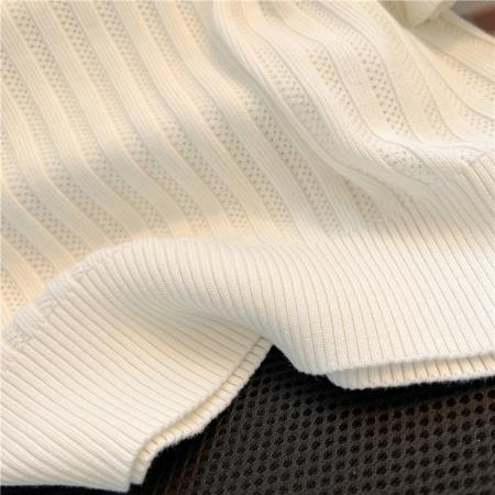 BY12449# 纯原新款坑条挑孔打花大气优雅针织衫女士短袖打底上衣 服裝批發女裝批發服飾貨源