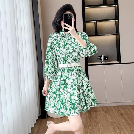 BY12459# 新款雪纺碎花v领连衣裙女夏季胖mm显瘦高级感法式茶歇裙 服裝批發女裝批發服飾貨源