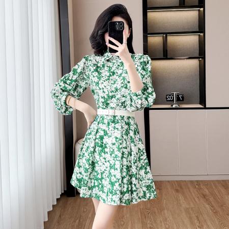 BY12459# 新款雪纺碎花v领连衣裙女夏季胖mm显瘦高级感法式茶歇裙 服裝批發女裝批發服飾貨源