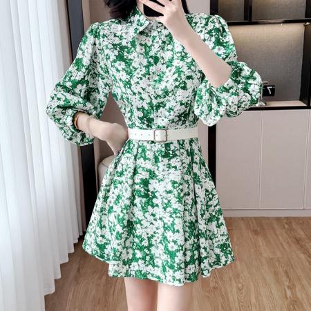 BY12459# 新款雪纺碎花v领连衣裙女夏季胖mm显瘦高级感法式茶歇裙 服裝批發女裝批發服飾貨源