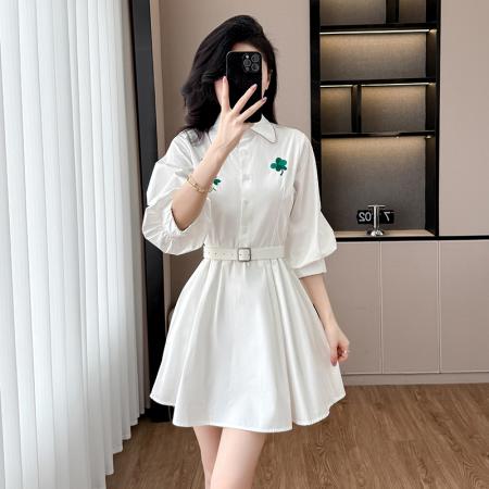 BY12462# 春装法式气质减龄灯笼袖收腰衬衫连衣裙显瘦裙子 服裝批發女裝批發服飾貨源