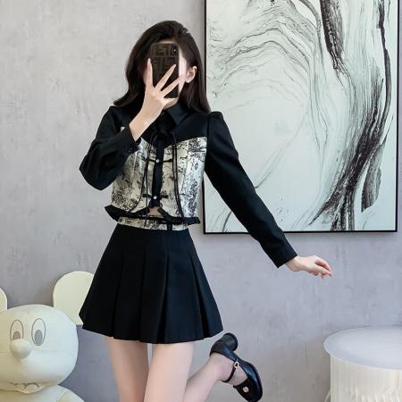 BY12463# 新中式国风假两件衬衫女夏季新款法式复古高级感显瘦上衣套裙 服裝批發女裝批發服飾貨源