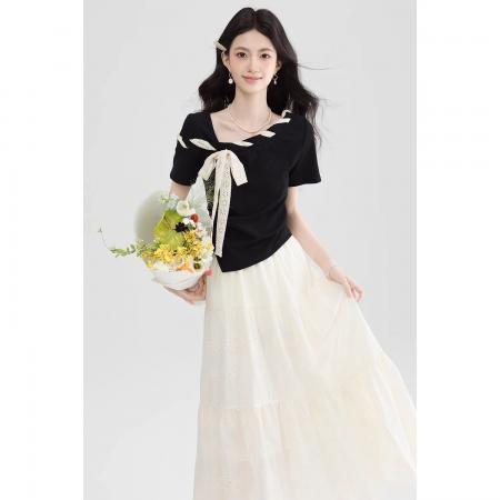 BY12464# 黑色斜肩短袖T恤女夏季独特绝美气质显瘦漂亮上衣 服裝批發女裝批發服飾貨源