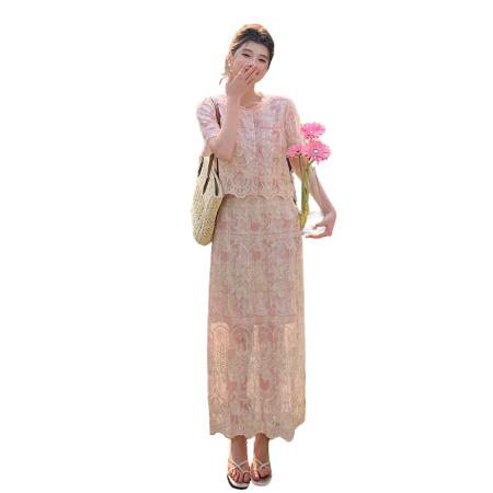 BY12467# 品质小个子蕾丝绣花套装花边小衫高腰半身裙两件套 服裝批發女裝批發服飾貨源