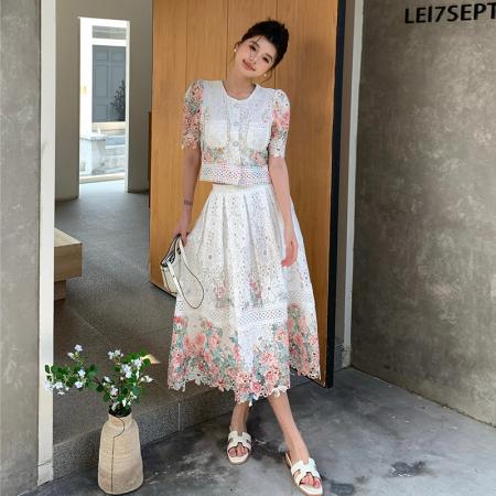 BY12468# 品质新款高级感时尚显瘦水溶蕾丝定位花两件套套装 服裝批發女裝批發服飾貨源