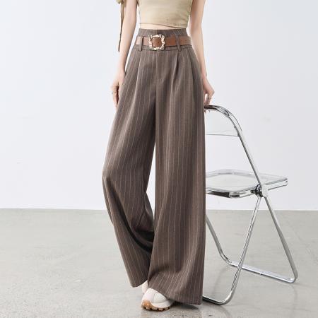 BY12475# 慵懒风条纹西装阔腿裤女春夏薄款高腰宽松休闲直筒垂感气质拖地裤 服裝批發女裝批發服飾貨源