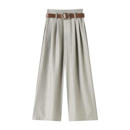 BY12475# 慵懒风条纹西装阔腿裤女春夏薄款高腰宽松休闲直筒垂感气质拖地裤 服裝批發女裝批發服飾貨源