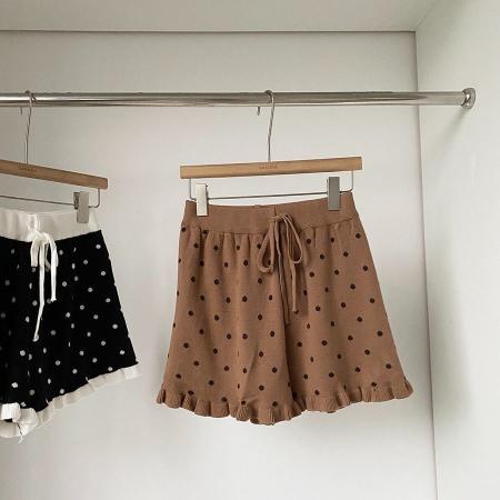 BY12483# 春秋新款韩系甜美减龄小个子木耳边波点休闲裤宽松百搭短裤女 服裝批發女裝批發服飾貨源