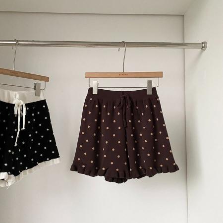 BY12483# 春秋新款韩系甜美减龄小个子木耳边波点休闲裤宽松百搭短裤女 服裝批發女裝批發服飾貨源