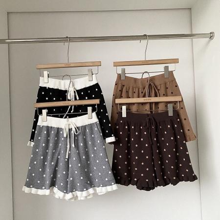 BY12483# 春秋新款韩系甜美减龄小个子木耳边波点休闲裤宽松百搭短裤女 服裝批發女裝批發服飾貨源
