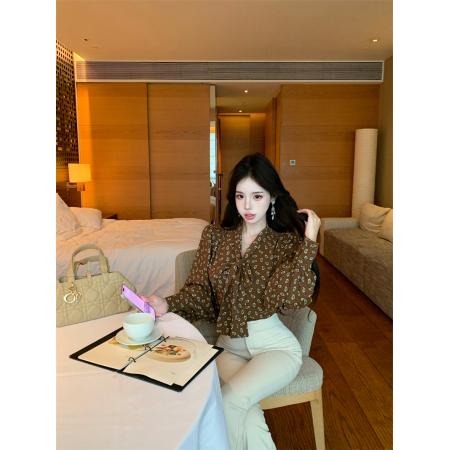 BY12486# 波点腰果花气质飘带长袖衬衫女百搭垂坠感显瘦上衣 服裝批發女裝批發服飾貨源