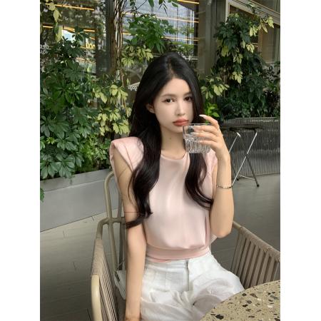 BY12488# 法式气质缎面上衣设计感无袖小众后背绑带蝴蝶结圆领衬衫 服裝批發女裝批發服飾貨源