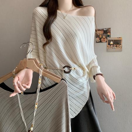 BY12518# 夏季新款一字肩法式腰带冰丝针织衫大码百搭透气显瘦上衣 服裝批發女裝批發服飾貨源