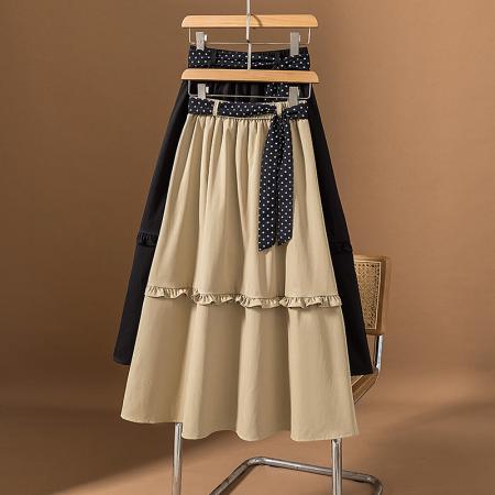 BY12522# 大码女装韩版新款设计小众花边系带显瘦休闲百搭半身裙 服裝批發女裝批發服飾貨源