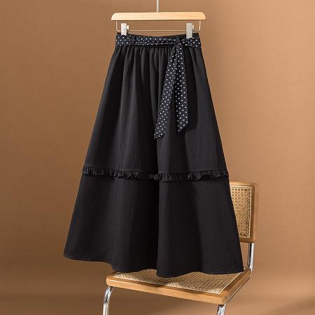 BY12522# 大码女装韩版新款设计小众花边系带显瘦休闲百搭半身裙 服裝批發女裝批發服飾貨源