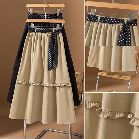 BY12522# 大码女装韩版新款设计小众花边系带显瘦休闲百搭半身裙 服裝批發女裝批發服飾貨源