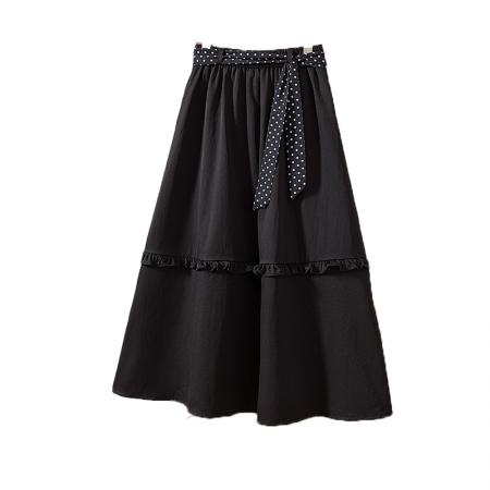 BY12522# 大码女装韩版新款设计小众花边系带显瘦休闲百搭半身裙 服裝批發女裝批發服飾貨源