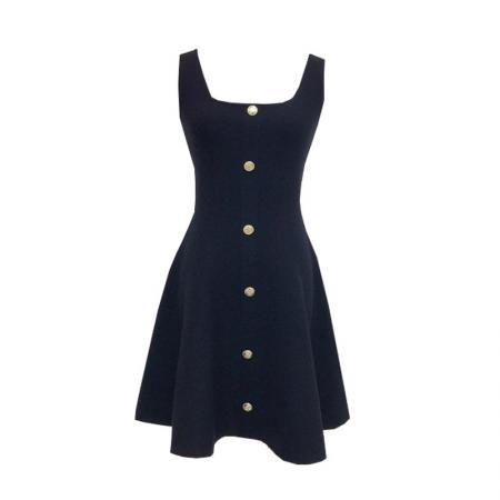 BY12525# 韩国名媛风方领背心冰丝针织连衣裙女夏设计感收腰小个子心机短裙 服裝批發女裝批發服飾貨源