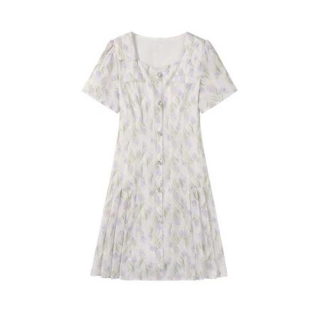 BY12526# 郁金香大码女装夏季新款时尚方领胖妹妹气质碎花连衣裙 服裝批發女裝批發服飾貨源