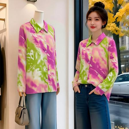 BY12533# 春季ins潮女装花衬衫港风长袖衬衣日系沙滩度假薄款 服裝批發女裝批發服飾貨源