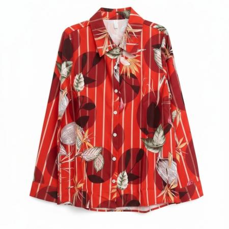 BY12534# 春季ins潮女装花衬衫港风长袖衬衣日系沙滩度假薄款 服裝批發女裝批發服飾貨源